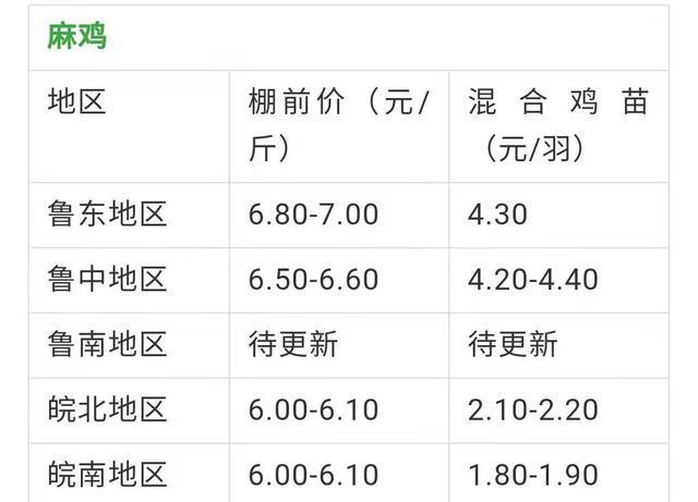 今日麻鸡最新价格